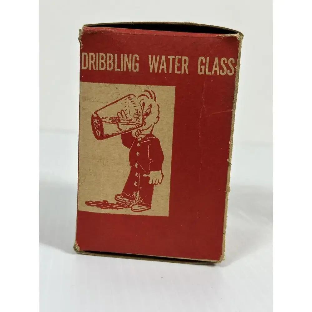 VINTAGE GAG GIFT NOVELTY DRIBBLING WATER GLASS‎ WITH THE ORIGINAL BOX